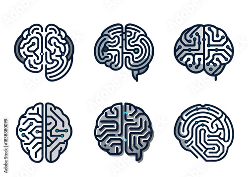 Stylized set of brains representing artificial intelligence and neural networks concepts