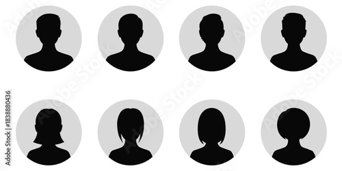 Diverse Black Silhouettes of People's Heads in Gray Circles profile avatar