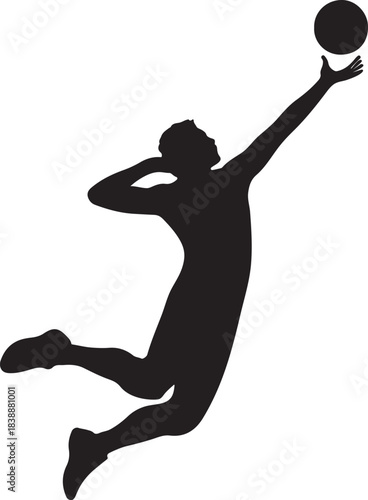 Dynamic silhouette of a volleyball player spiking the ball silhouette