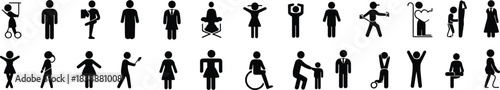 Extensive Array Of Black Stick Figure People Icons Depicting Diverse Human Activities And Roles vector
