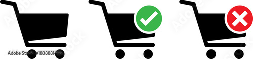 E-commerce Status Trio: Shopping Cart Icons with Add and Remove Markers