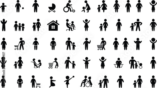 Extensive Collection of Black Pictograms Depicting People and Family Life icon silhouette