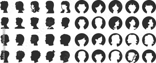 Extensive collection of diverse human head silhouettes face profile