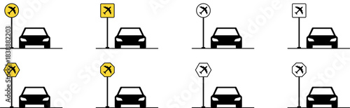 Regulated Airport Drop-off Signs , Vehicle Icons with Circular and Hexagonal Markers
