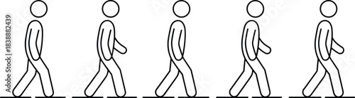 Sequential outline icons of a person walking in motion figure