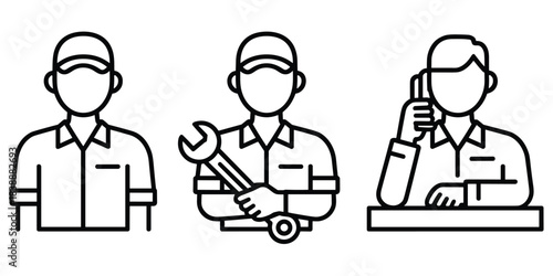 Male Workers Icons with Tools and Communication Device mechanic technician