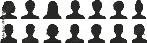 Silhouettes of diverse hairstyles and head shapes for male and female profiles vector illustration