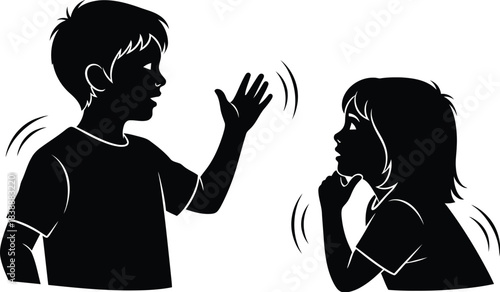 Silhouette of children talking and listening together