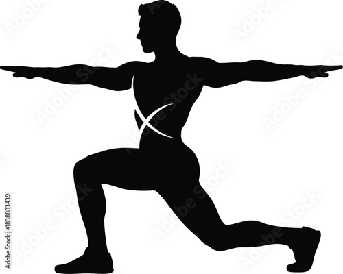 Silhouette of a man performing a warrior two yoga pose