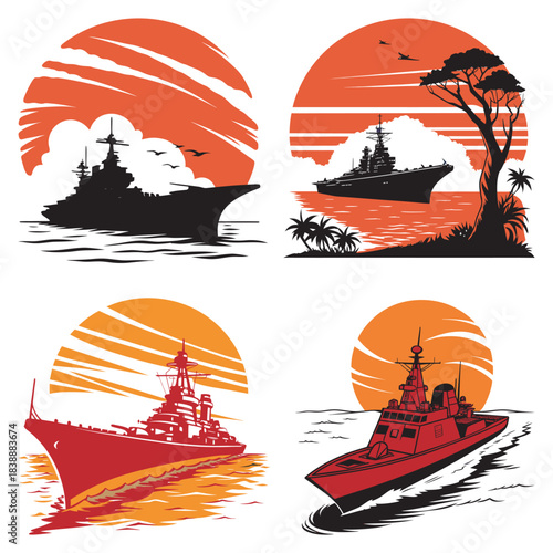 Set warship icon art and illustrator eps 10 isolated
