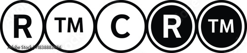Black And White Icons For Registered Trademark And Copyright Symbols vector illustration