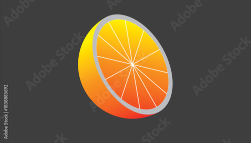 Bright orange fruit slice half in modern gradient illustration on dark background