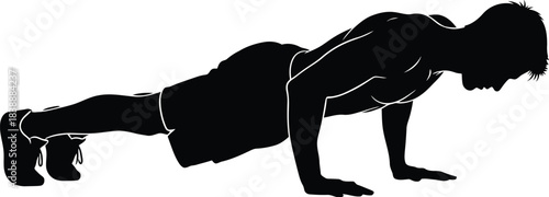 Silhouette of a man performing a push up exercise
