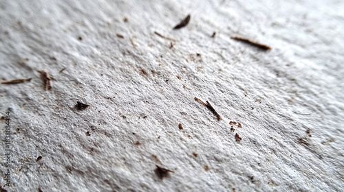 Close-up rough handmade paper texture featuring organic fiber speckles, subtle irregularities, and tactile grain surface 