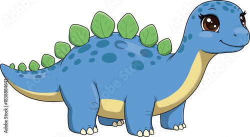 Cute Blue Cartoon Stegosaurus Dinosaur With Green Plates And Big Eyes baby