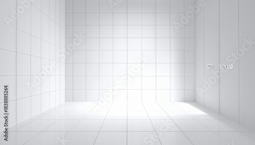 Minimalist white room with bright light, empty space, and clean design.