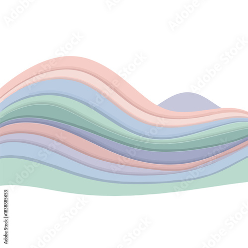 A wavy, layered graphic design with pastel colors, featuring soft pink, blue, green, and purple hues on a minimal pastel background.