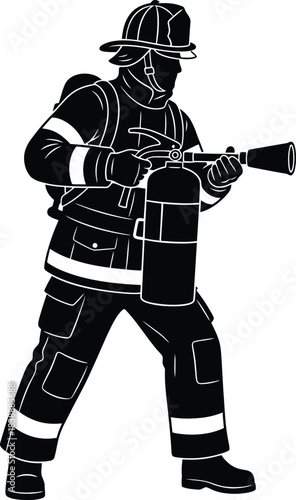 Firefighter Silhouette Holding Fire Extinguisher – Emergency Response Illustration