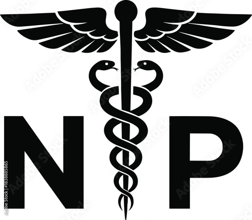 Nurse Practitioner NP Caduceus Symbol and Text illustration untitled