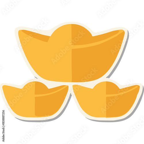 Three Golden Ingots Stacked Together on a White Background Symbolizing Wealth Prosperity and Good Fortune in a Clean Flat Design Style
