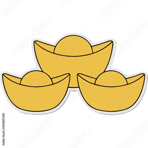 Three Golden Yuanbao Ancient Chinese Wealth Ingots symbolizing fortune prosperity and good luck in traditional celebrations and New Year events