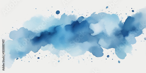 Abstract blue watercolor texture background with sky color splash and grunge ink design