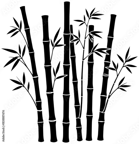 Bamboo stems and sparse leaves arranged in a balanced minimal composition, vector design