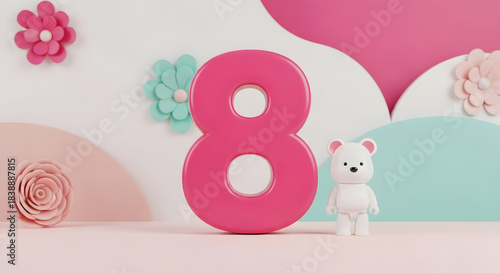 Wallpaper Mural "Cute 8th Birthday Decor Scene with Pastel Letters and Plush Figurines"
 Torontodigital.ca