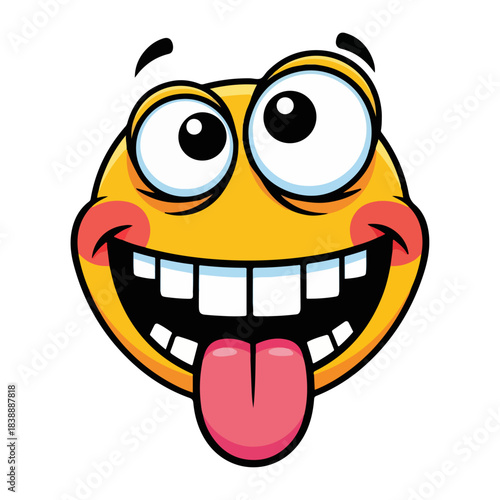 Cute Cartoon Face with Giant Googly Eyes and Tooth grin, Vector Illustration
