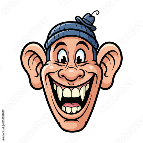 Cheerful Goofy Face with Buck Teeth and Big Ears, Vector Illustration
