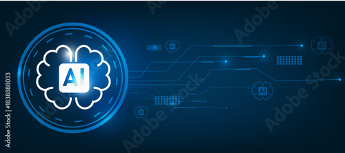 AI brain icon with blue technology background