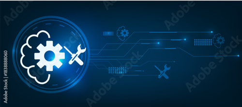 AI system repair icon concept with blue abstract background