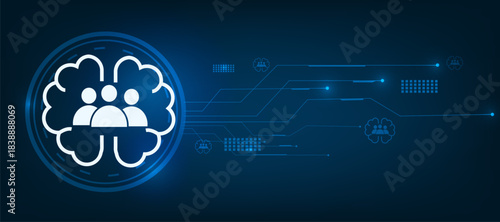 Ai customer icon on blue circuit background