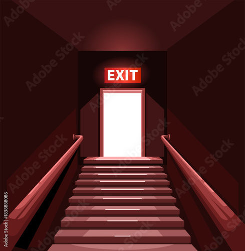 Exit Stairway in a Dark Room Cartoon Illustration Vector