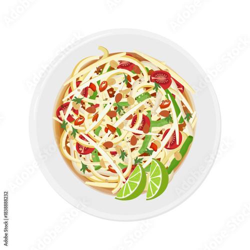 Vector Illustration Logo Clipart Top View Papaya Salad Som Tam Thai or Som Tum