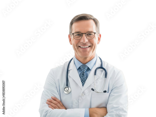 Smiling male doctor with stethoscope isolated on transparent background isolated on transparent background