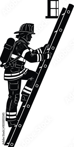 Firefighter Climbing Ladder Silhouette Rescue Illustration