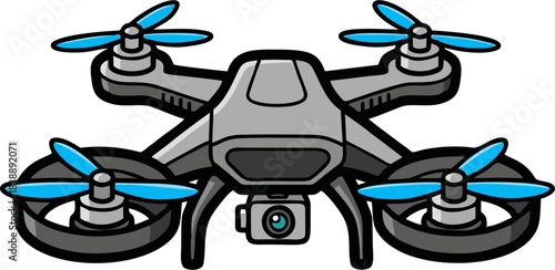 Cartoon Drone with Camera and Blue Propellers.