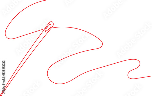 minimalist illustration of a sewing needle with red thread. 