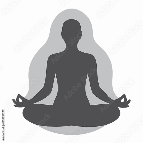 Peaceful human silhouette meditating in lotus pose for wellness