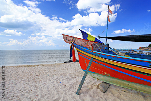 Kolae boat rest in fishing village on Samila Beach Songkhla Province, Thailand