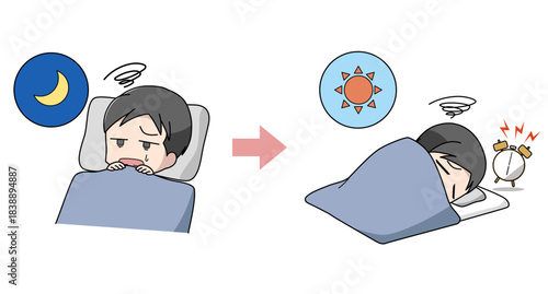 眠れず寝起きが悪い男性のイラスト