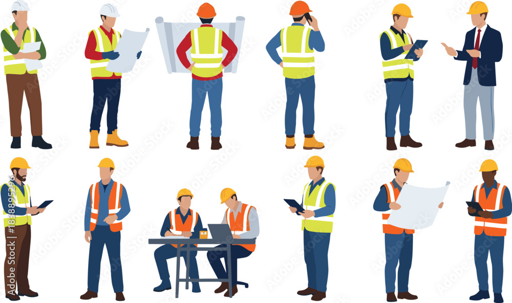Obraz premium Engineers and Workers Collaborating on Plans in an Industrial Setting