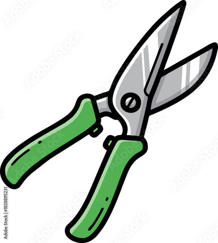 Green handled garden shears for pruning and cutting plants.