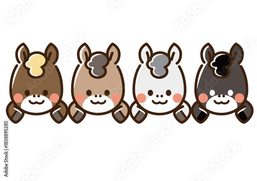 ひょっこり顔を出した4頭の馬