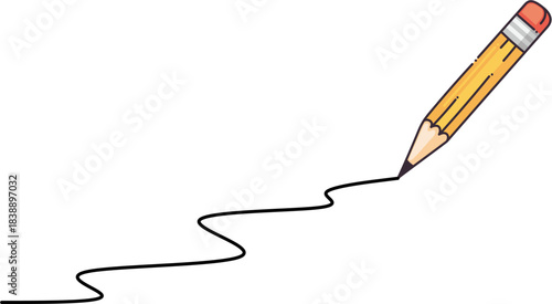 Simple vector illustration of a pencil drawing a wavy line. Represents creativity, drawing, and idea generation.