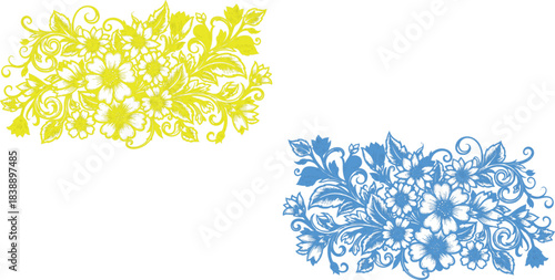 These look like two intricate ornamental floral panels, each with a different color and slightly different detailing.