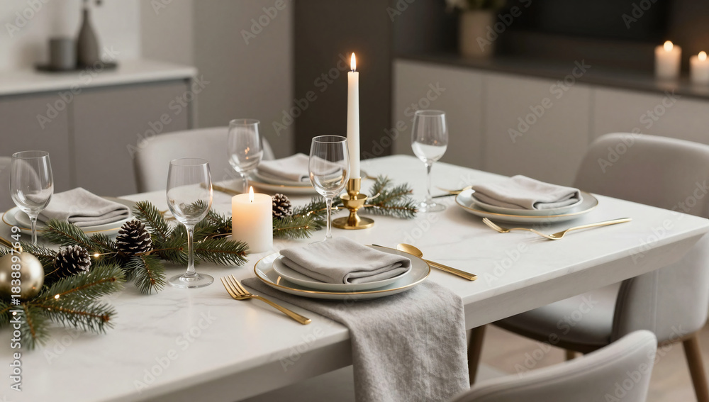 Fototapeta premium Elegant Luxury Holiday Dinner Table Setting Decoration