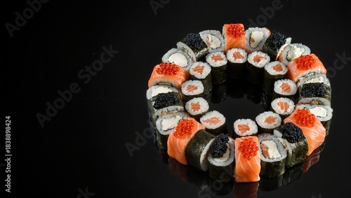 Sushi Christmas Wreath on Dark Background