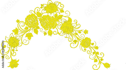 It’s composed of detailed floral elements—mainly roses and other blooming flowers—intertwined with swirling vines and leaves.